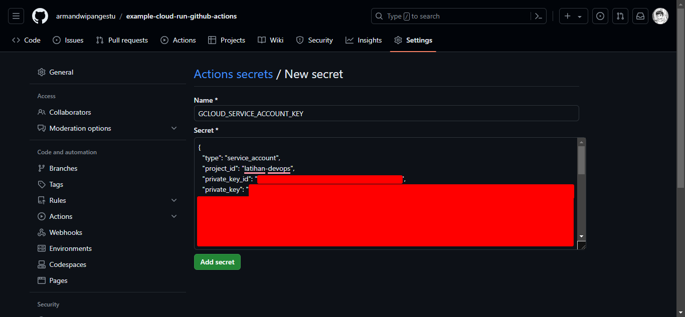 GitHub New Secret