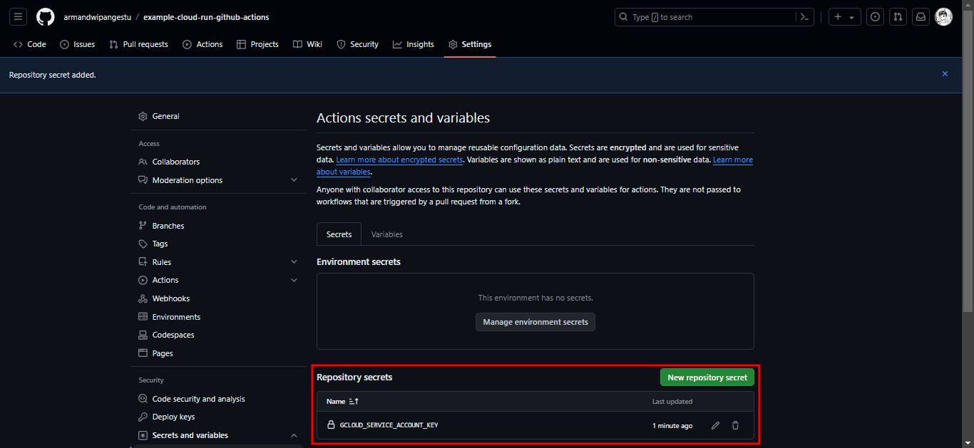 GitHub Repository Secret Added