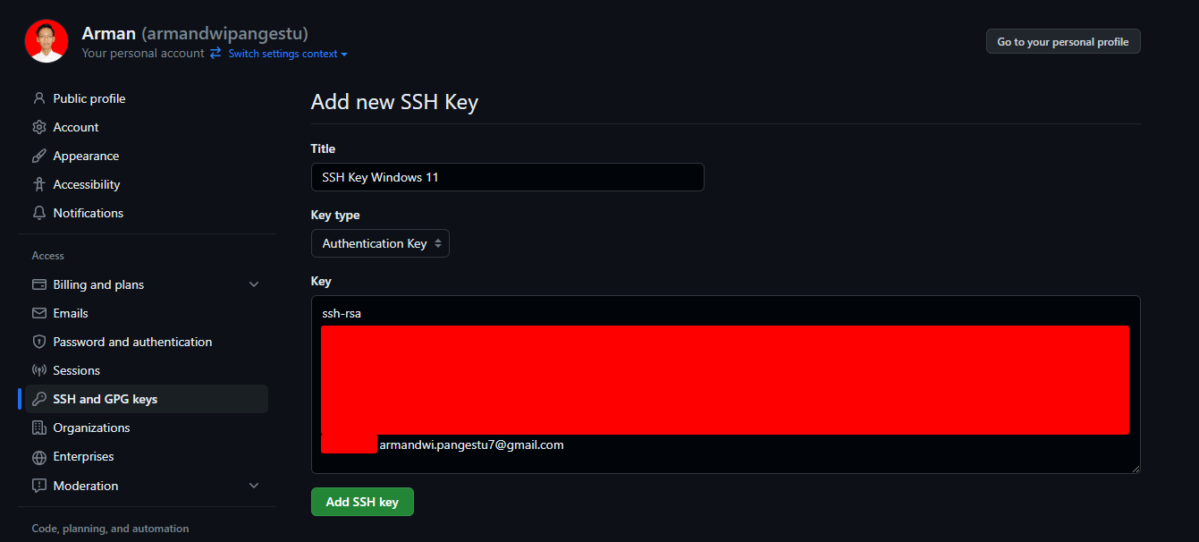 GitHub Add SSH Key Windwos