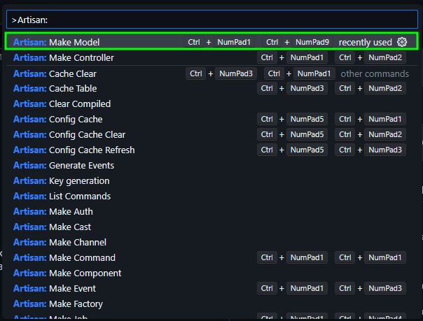 Artisan Command Pallete Create Model