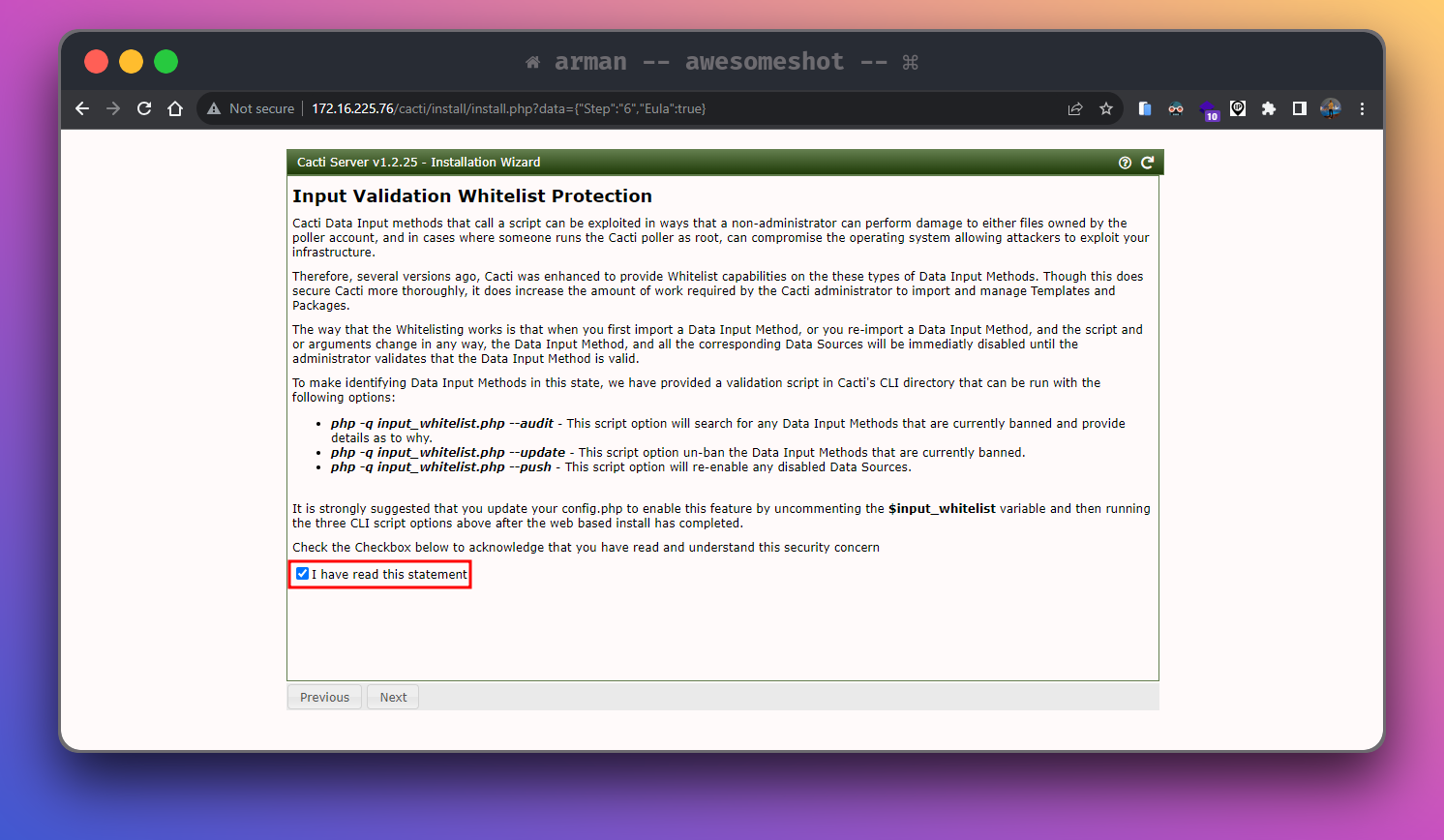 Input Validation Whitelist Protection Cacti