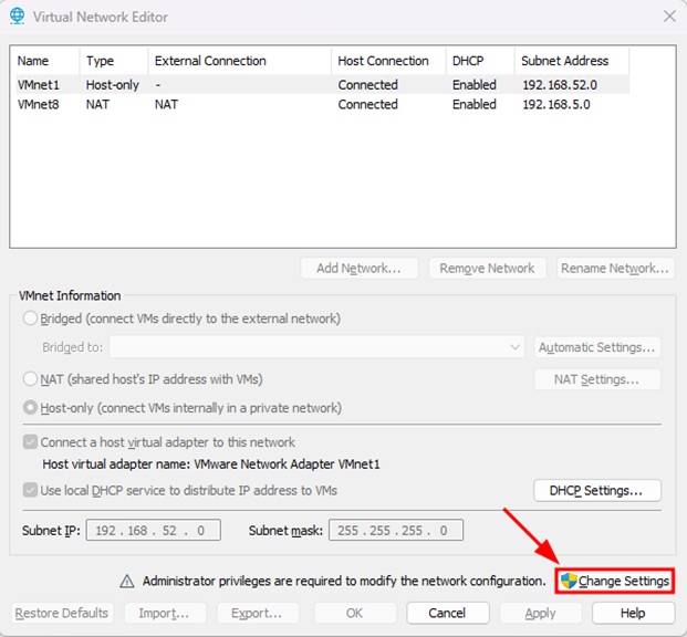 VMware Network Change Settings